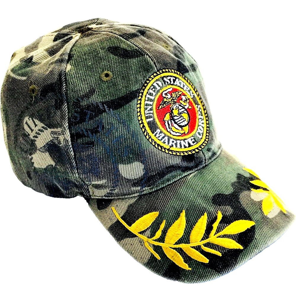 USMC Marine Corp Cap Vintage Camouflage RARE Officer Leaf StrapBack Vietnam Cotn